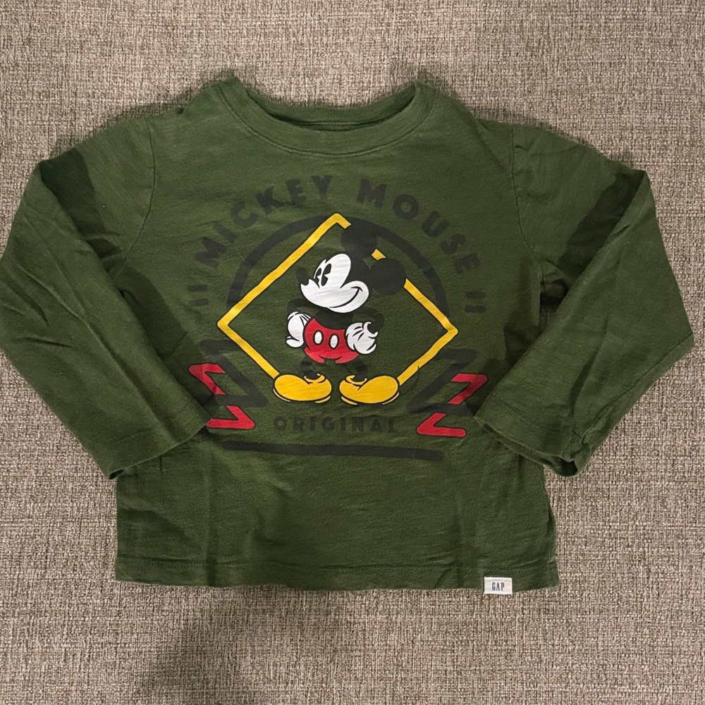 GAP Kids Green Mickey Mouse Long Sleeve Tee- size 3T
